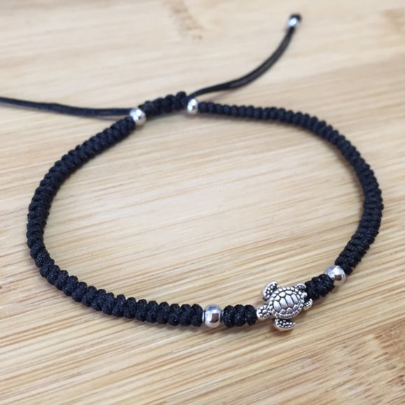 Charming Silver Turtle Lucky Black String Bracelet - Picture 2 of 3